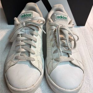 Adidas White Sneakers with Green Logo